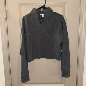 Lunya Quarter-Zip Cropped Sweater - Gray